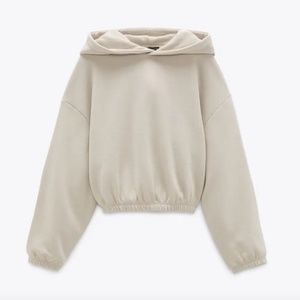 Zara Tan Cropped Hoodie Sweatshirt